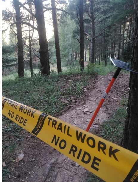 Tape signage trail building Respect the builders MuchMoreTrails - 2